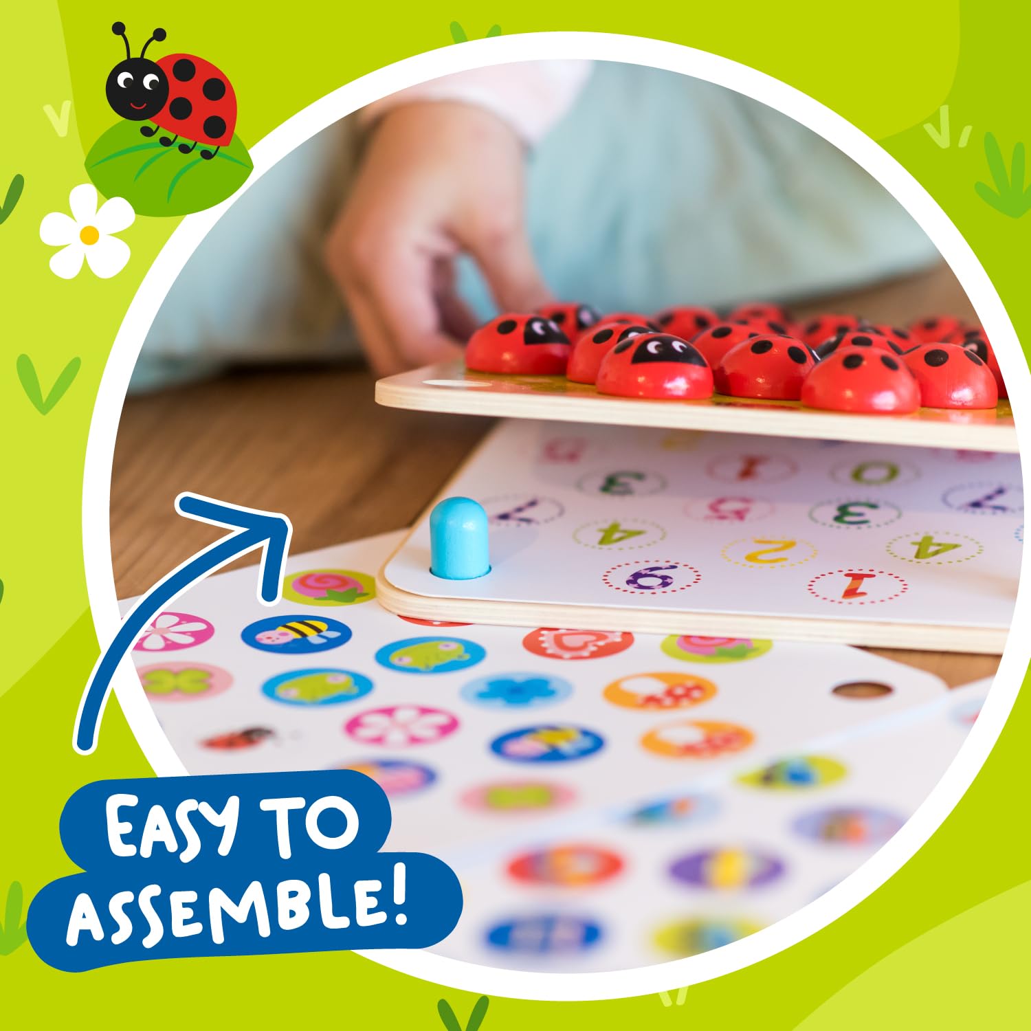 Nene Toys Ladybug Memory Game - Wooden Matching Game for Kids Age 3-5 with 10 Patterns - Educational Family Board Game