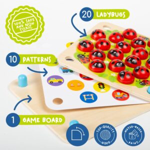 Nene Toys Ladybug Memory Game - Wooden Matching Game for Kids Age 3-5 with 10 Patterns - Educational Family Board Game