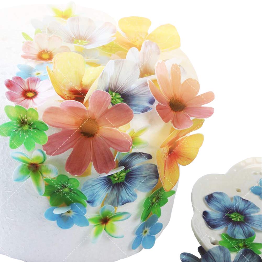 Edible Cupcake Toppers 70pcs Flowers cake decorations edible Wedding Cake Birthday Party Food Decoration Mixed Size & Colour for Flowers party