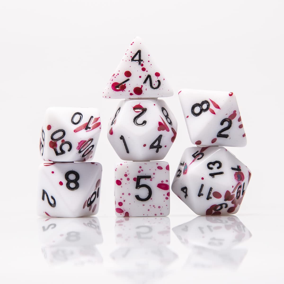 FLASHOWL Vampire Dice Blood Dice D&D Dice Set with Irregular Spray Fuchsia Dots Blood Splatter Polyhedral Role Playing Gaming Dice D20 Dice Dungeons and Dragons Dice 7 Set