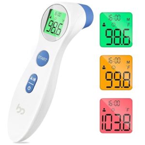 forehead thermometer for adults and kids, digital infrared thermometer for home with fever alarm, fsa hsa eligible,1s reading and 3-color indicator, no-touch, accurate