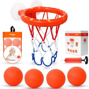 marppy bath toys, bathtub basketball hoop for toddlers kids, boys and girls with 4 soft balls set & strong suction cup, bathtub shooting game & fun toddlers bath toys for boys or girls