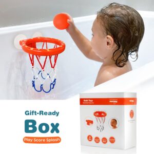 MARPPY Bath Toys, Bathtub Basketball Hoop for Toddlers Kids, Boys and Girls with 4 Soft Balls Set & Strong Suction Cup, Bathtub Shooting Game & Fun Toddlers Bath Toys for Boys or Girls