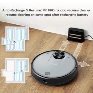 Proscenic M6 PRO Wi-Fi Connected Robot Vacuum Cleaner and Mop, Alexa & Google Home& App Control, Lidar Navigation, Robotic Vacuum with Mapping, 2600 Pa Suction and Selective Room Cleaning