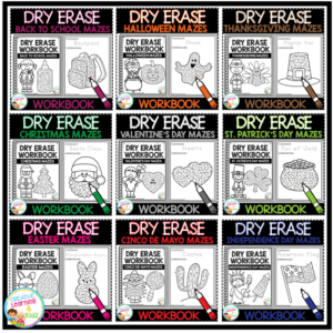 dry erase maze workbook bundle 2 holidays