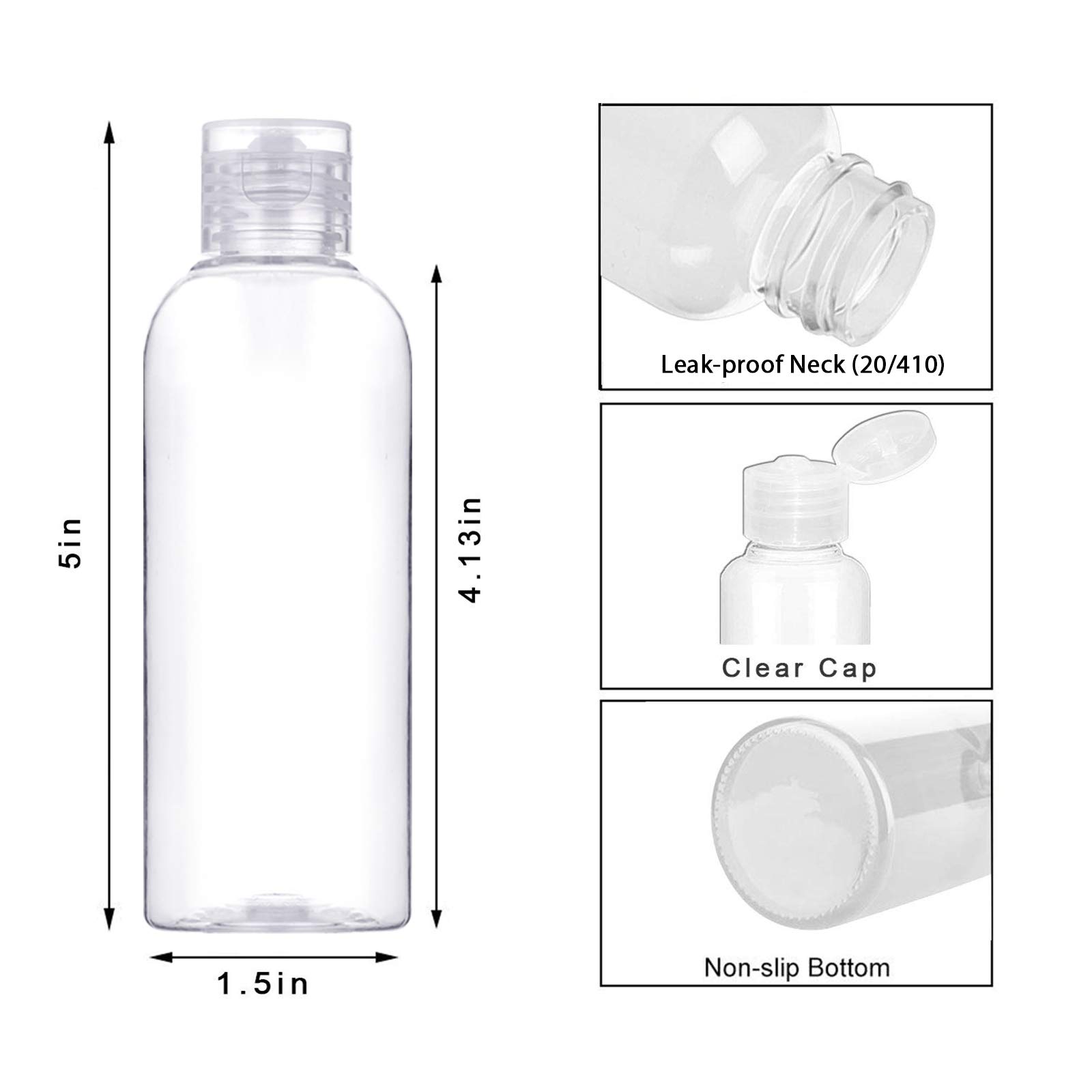 YICTEK Plastic Travel Bottles for Toiletries TSA Approved,100ml/3.4oz Empty Small Squeeze Travel Size Bottle Containers with Flip Cap(6 Pack)