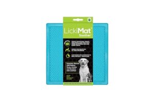 lickimat 8"x8" 1 piece classic soother slow feeder for dogs lick mat boredom anxiety reducer perfect for food treats yogurt peanut butter fun alternative to a slow feed dog bowl (turquoise)