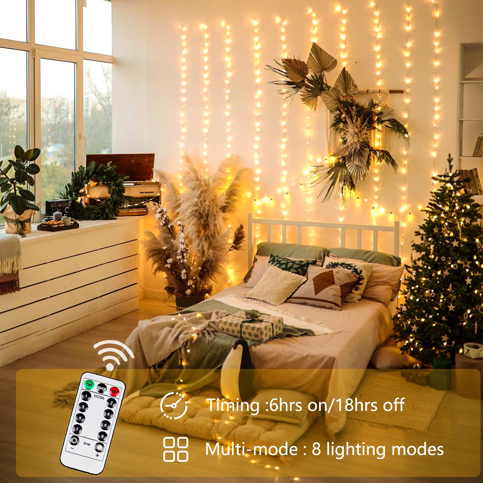 66FT 200 LED Fairy Lights Plug in with Remote and Timer, Waterproof String Lights Indoor Outdoor, Upgraded 8 Modes Twinkle String Lights for Bedroom Xmas Wedding Party (Warm White)