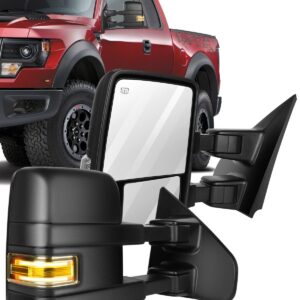 ECCPP Tow Mirrors Towing Mirrors Compatible with 2004-2014 for Ford for F-150 Pickup Truck with Left Right Side Power Control Heat Turn Signal Puddle Light with Black Housing