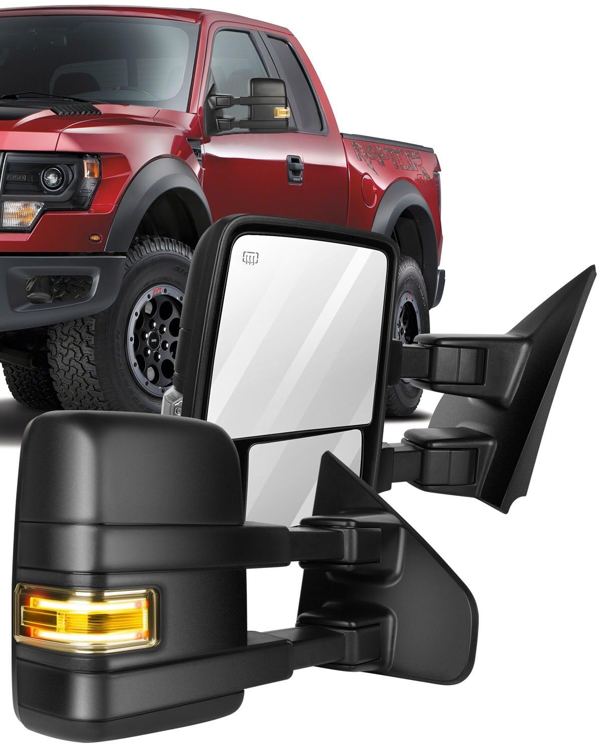 ECCPP Tow Mirrors Towing Mirrors Compatible with 2004-2014 for Ford for F-150 Pickup Truck with Left Right Side Power Control Heat Turn Signal Puddle Light with Black Housing