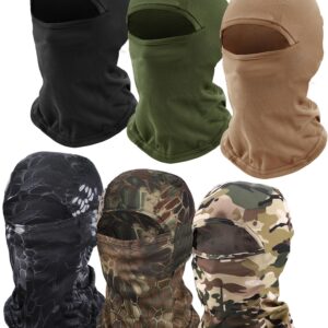 6 Pieces Balaclava Face Mask Motorcycle Windproof Camouflage Fishing Face Cover Winter Ski Mask (Black, Khaki, Army Green, Printed Black, Printed Green, Dark Green)