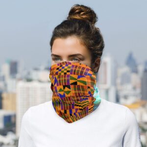 High Elastic Neck Gaiter, Magic Scarf, Bandana, Balaclava,Ghana Kente Cloth Headband for Cycling, Fishing, Motorcycling, Running, Skateboarding, Moisture Wicking Headwear