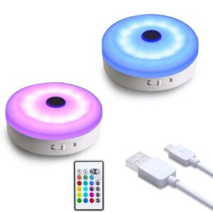 wobsion puck lights with remote, color changing under cabinet led lighting, closet light, usb rechargeable puck lights for counter,closet,display case,perfect for home dec,2 pack
