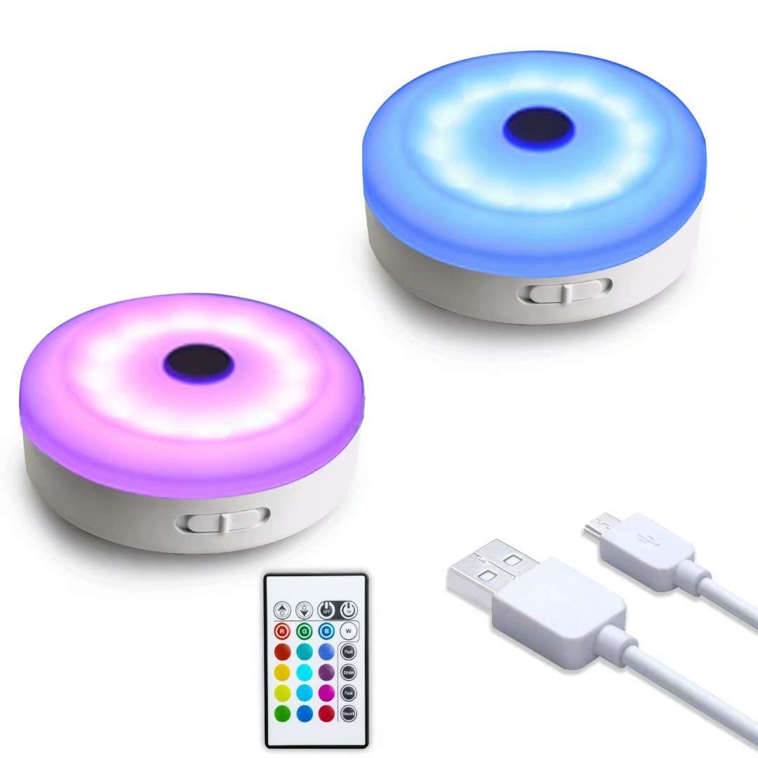 wobsion Puck Lights with Remote, Color Changing Under Cabinet Led Lighting, Closet Light, USB Rechargeable Puck Lights for Counter,Closet,Display Case,Perfect for Home Dec,2 Pack