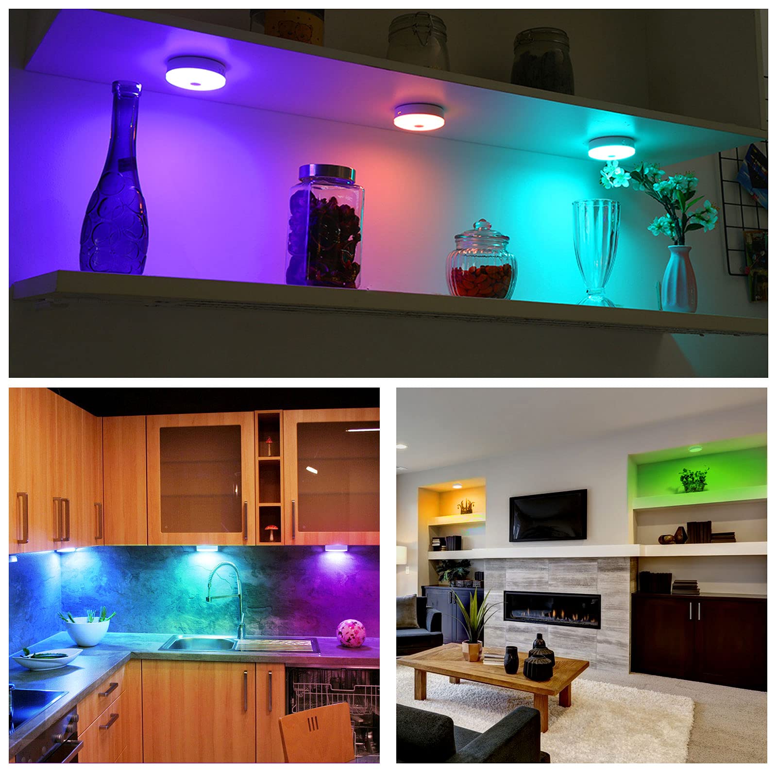 wobsion Puck Lights with Remote, Color Changing Under Cabinet Led Lighting, Closet Light, USB Rechargeable Puck Lights for Counter,Closet,Display Case,Perfect for Home Dec,2 Pack