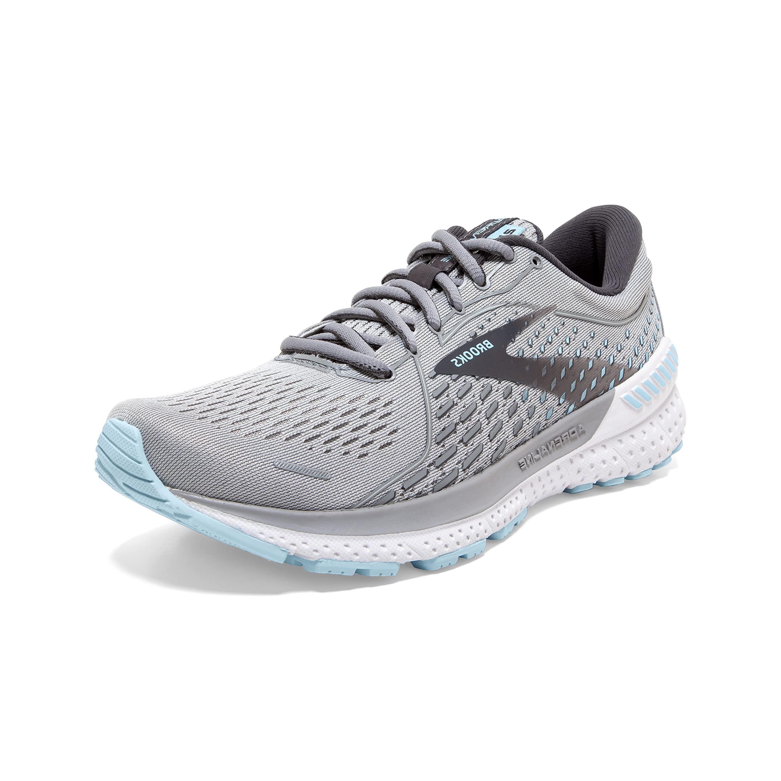 Brooks Women's Adrenaline GTS 21 Supportive Running Shoe - Oyster/Alloy/Light Blue - 6 Narrow