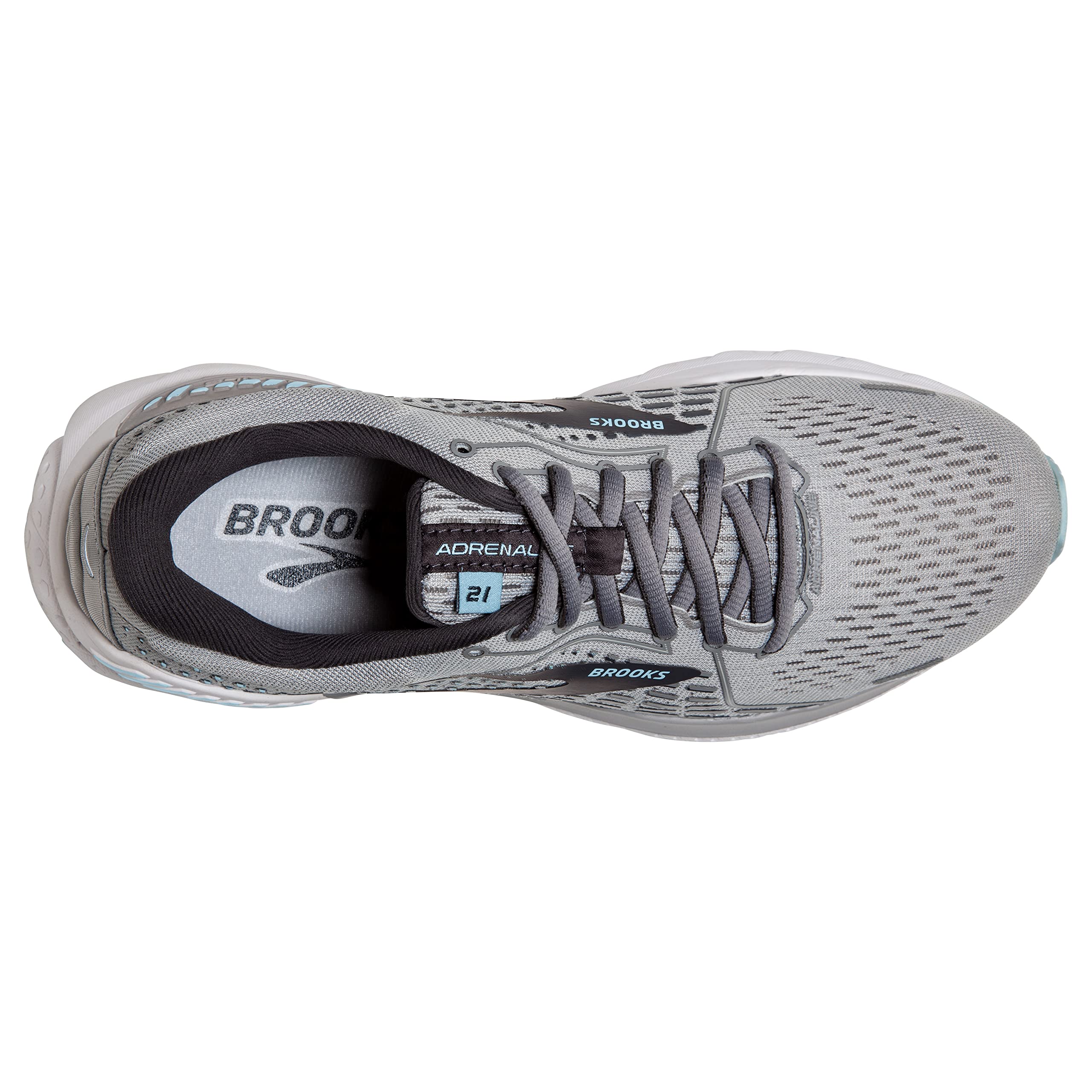 Brooks Women's Adrenaline GTS 21 Supportive Running Shoe - Oyster/Alloy/Light Blue - 6 Narrow