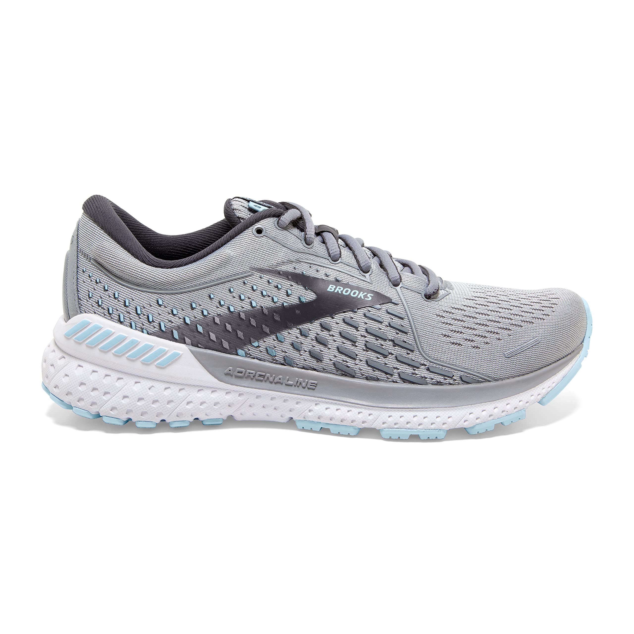 Brooks Women's Adrenaline GTS 21 Supportive Running Shoe - Oyster/Alloy/Light Blue - 6 Narrow