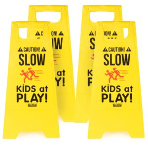 caution slow kids at play child safety & slow down signs double-sided neighborhoods, schools, day cares yellow pack of 4