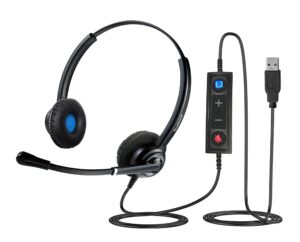 voicepro 20 professional home office and call center usb headset with noise canceling microphone, hd speakers and in line call controls with mute, compatible with all uc voice platforms.