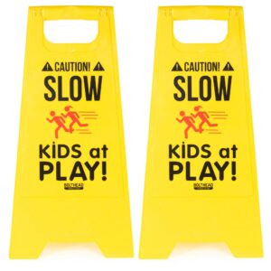 caution slow kids at play child safety & slow down signs double-sided neighborhoods, schools, day cares yellow pack of 2