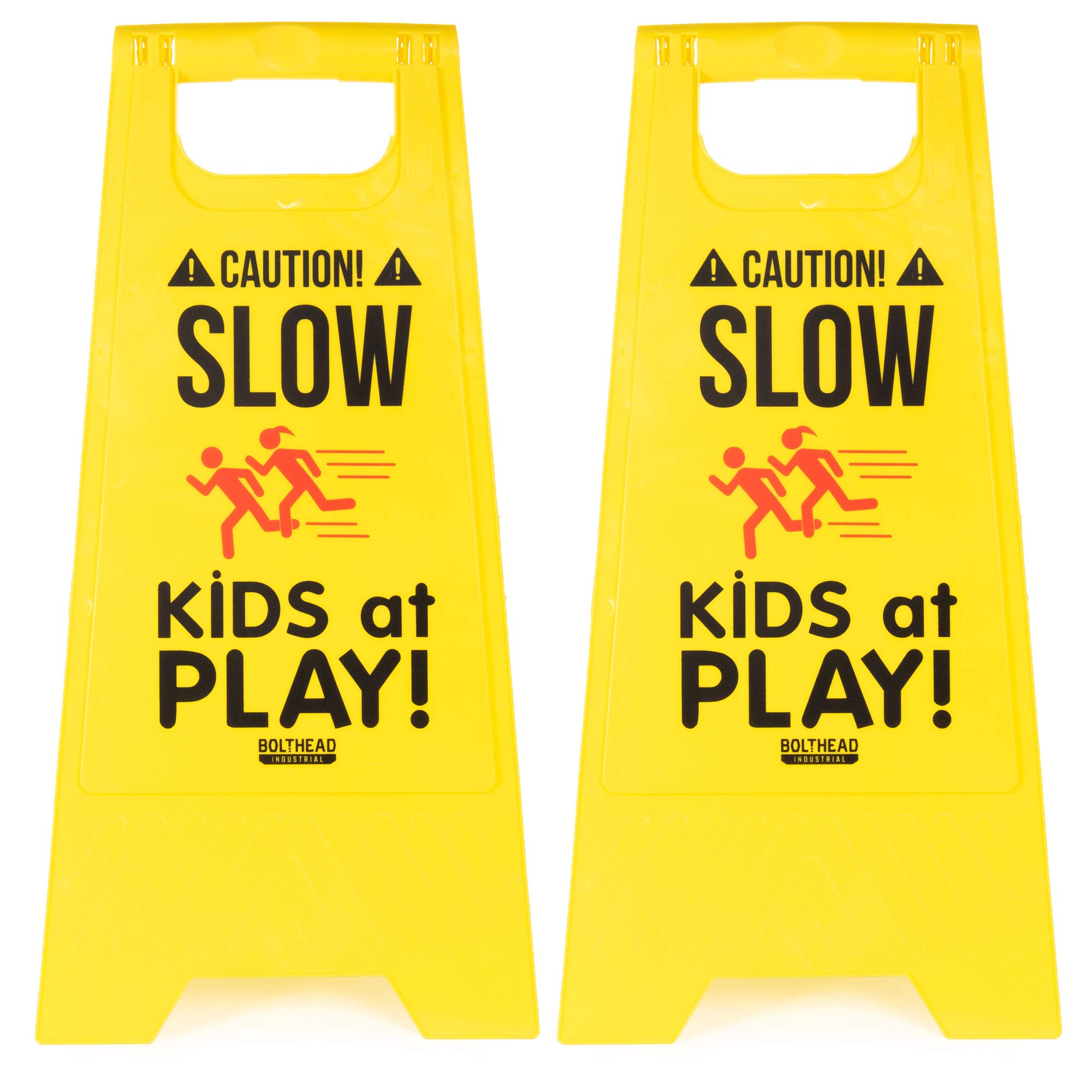 Caution Slow Kids at Play Child Safety & Slow Down Signs Double-Sided Neighborhoods, Schools, Day Cares Yellow Pack of 2