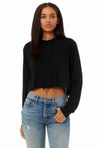 bella canvas womens triblend crop long sleeve hooded sweatshirt, solid black triblend, x-small us