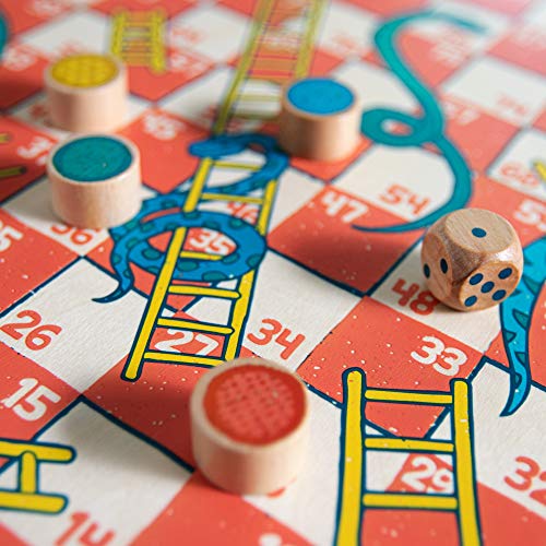 Ludo + Snakes & Ladders Wooden Board Game 2-Pack - Two Game Set in One Bundle - Children's Family Pachisi Learning Dice Games for Adults & Kids - Classic 12" x 12" Two-Sided Board for 2-4 Players