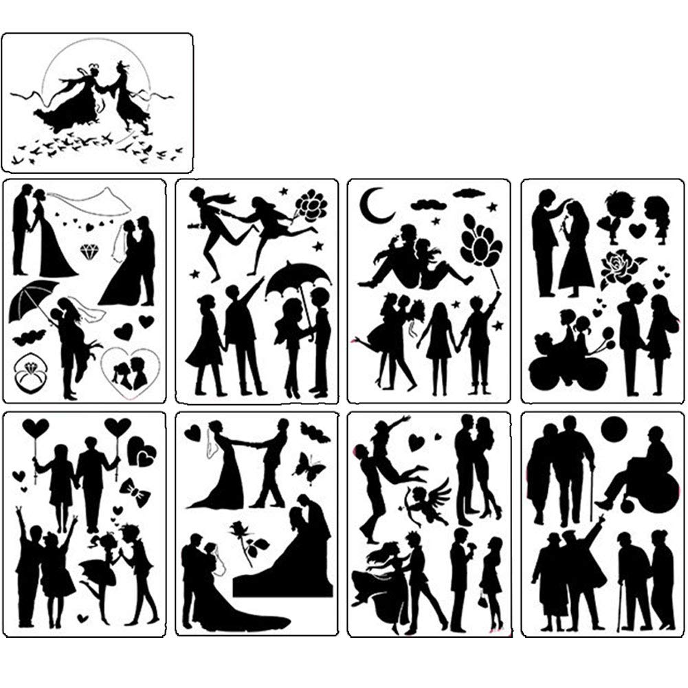 MOCOHANA ®9Pcs Reusable Plastic Hollow Painting Silhouette Stencil Set DIY Drawing Template Graffiti Stencils (Love)