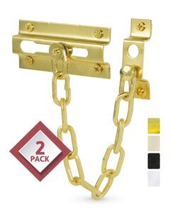 jack n’ drill chain door guard with lock - 2 pack chain lock door guard, sturdy & rust-resistant steel chain locks for inside door and extra front door lock, 100% child safe (brass plated)