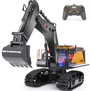 kolegend 22 channel rc excavator metal shovel independent arms 1/14 scale, professional remote control construction vehicles, boy toys best gift for 8+ years old boys adults