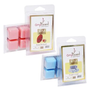 ampliscent scented wax melts -wax cubes warmer|candle wax air fresheners|scented natural soy wax melt cubes fresh linen and rose bouquet - set of 2 (2.5 oz)