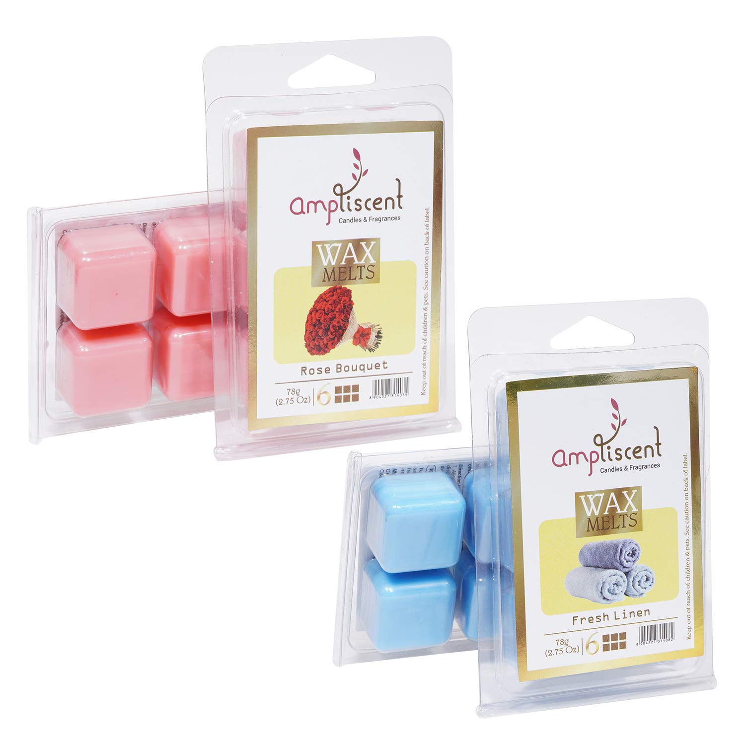 Ampliscent Scented Wax Melts -Wax Cubes Warmer|Candle Wax Air Fresheners|Scented Natural Soy Wax Melt Cubes Fresh Linen and Rose Bouquet - Set of 2 (2.5 oz)