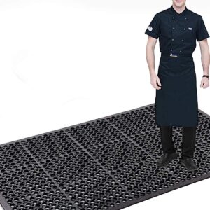 myoyay 83"x 36" commercial anti-fatigue drainage rubber mat roll non-slip rubber drainage mat heavy duty commercial restaurant bar rubber floor mat with holes non-slip wet area use door mat black