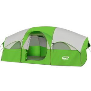 campros tent-8-person-camping-tents, waterproof windproof family tent, 5 large mesh windows, double layer, divided curtain for separated room, portable with carry bag, for all seasons 1 (green)
