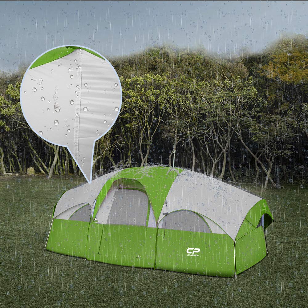 CAMPROS Tent-8-Person-Camping-Tents, Waterproof Windproof Family Tent, 5 Large Mesh Windows, Double Layer, Divided Curtain for Separated Room, Portable with Carry Bag, for All Seasons 1 (Green)