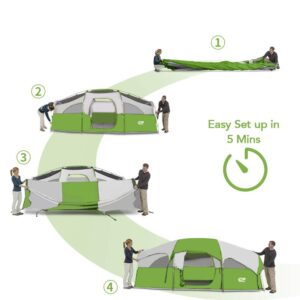 CAMPROS Tent-8-Person-Camping-Tents, Waterproof Windproof Family Tent, 5 Large Mesh Windows, Double Layer, Divided Curtain for Separated Room, Portable with Carry Bag, for All Seasons 1 (Green)