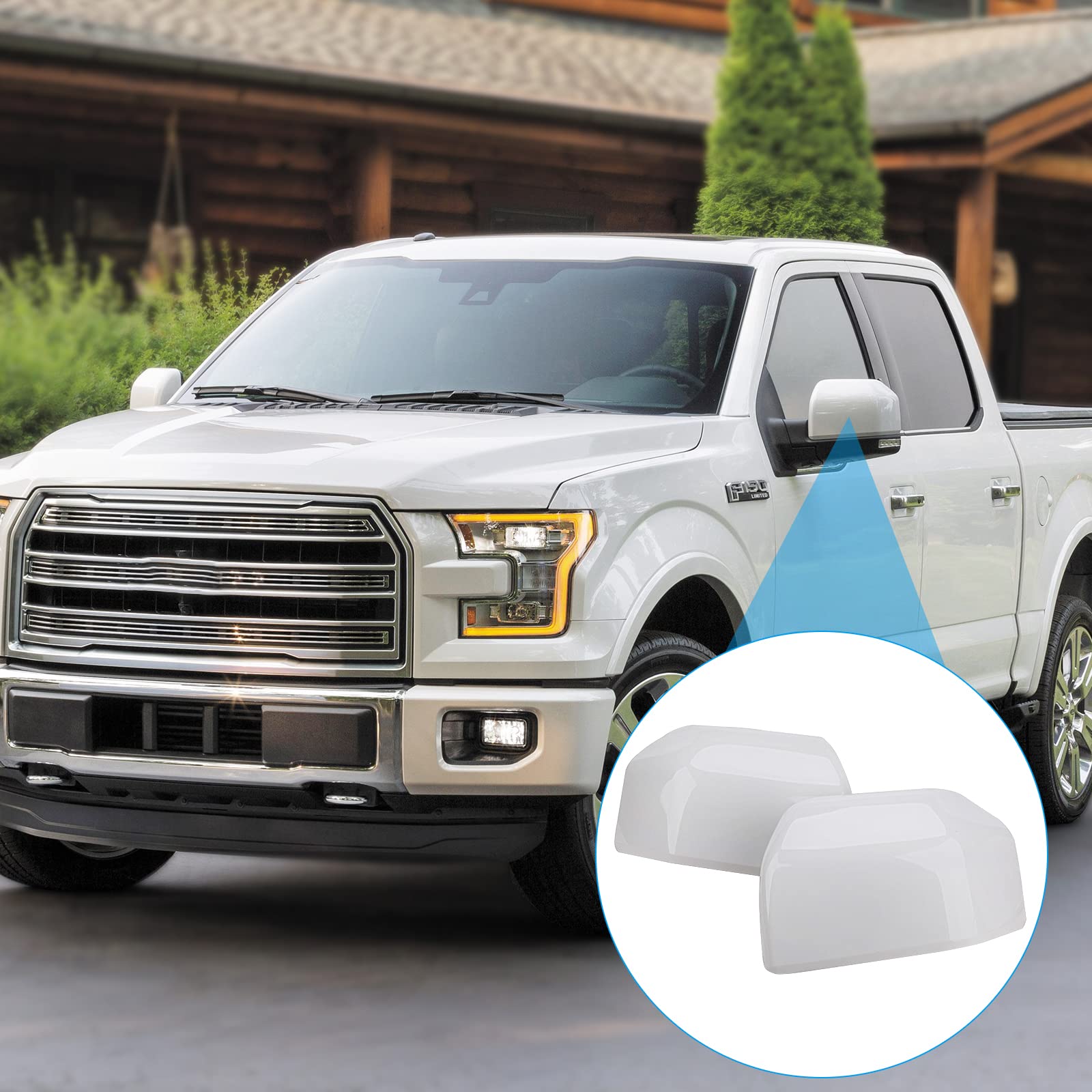 Oxford White Mirror Cover Caps Compatible with Ford F150 2015 2016 2017 2018 2019 2020 Door Rear View Upgrade