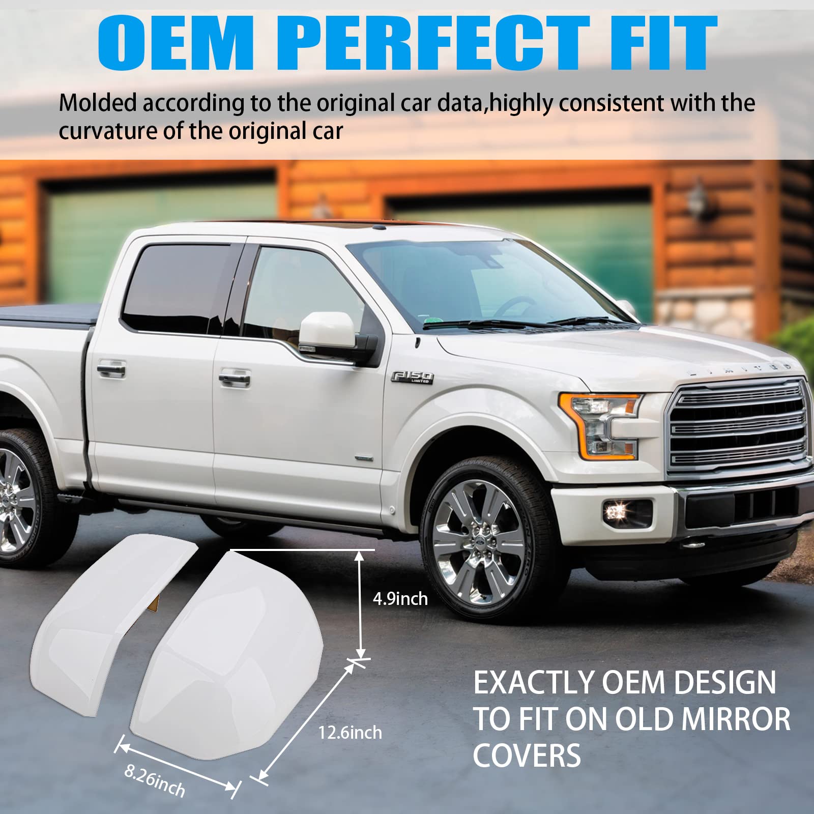 Oxford White Mirror Cover Caps Compatible with Ford F150 2015 2016 2017 2018 2019 2020 Door Rear View Upgrade