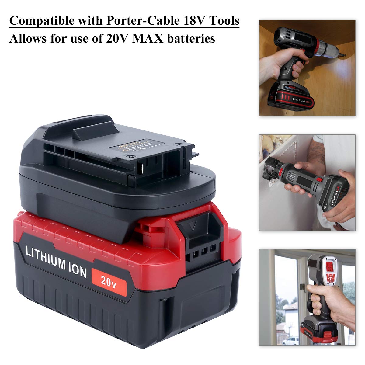 Lasica 18V to 20V Battery Adapter Compatible with Porter-Cable 20V MAX Lithium Battery Replacement for Porter-Cable 18V NiCad, NiMh and Lithium Battery for 18 Volt Tools