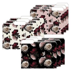 happy day! products 9 decorative file folders for women - black moody flowers cute design - colored file folder letter size 1/3 cut tabs - office supplies organizers for females - 9.75" x 11.5"