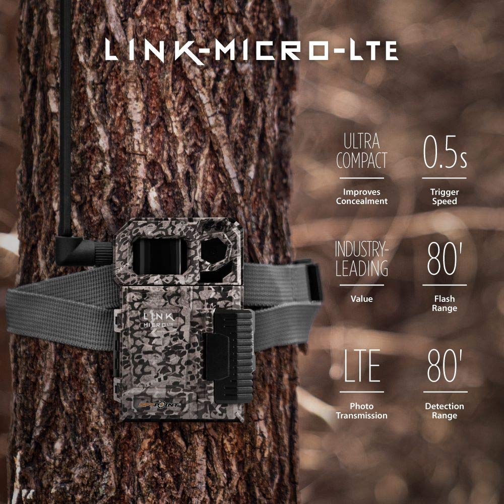 SPYPOINT Link-Micro-LTE-V Cellular Trail Camera-4 LED Infrared Flash with 80'f Detection and Motion Sensor, LTECapable Cellular Game Camera 10MP 0.5sec Trigger Speed, Cell Cameras for Hunting (VZN)