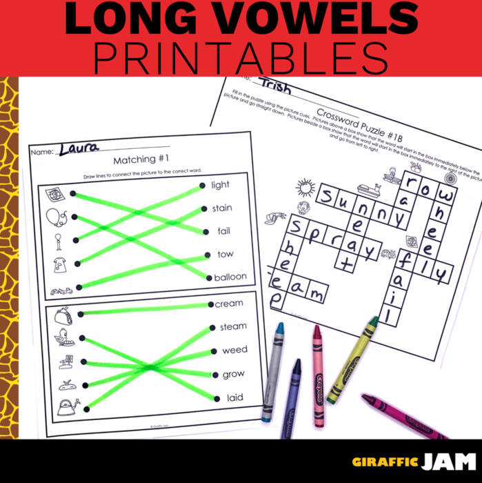 Long Vowels Printables and Worksheets