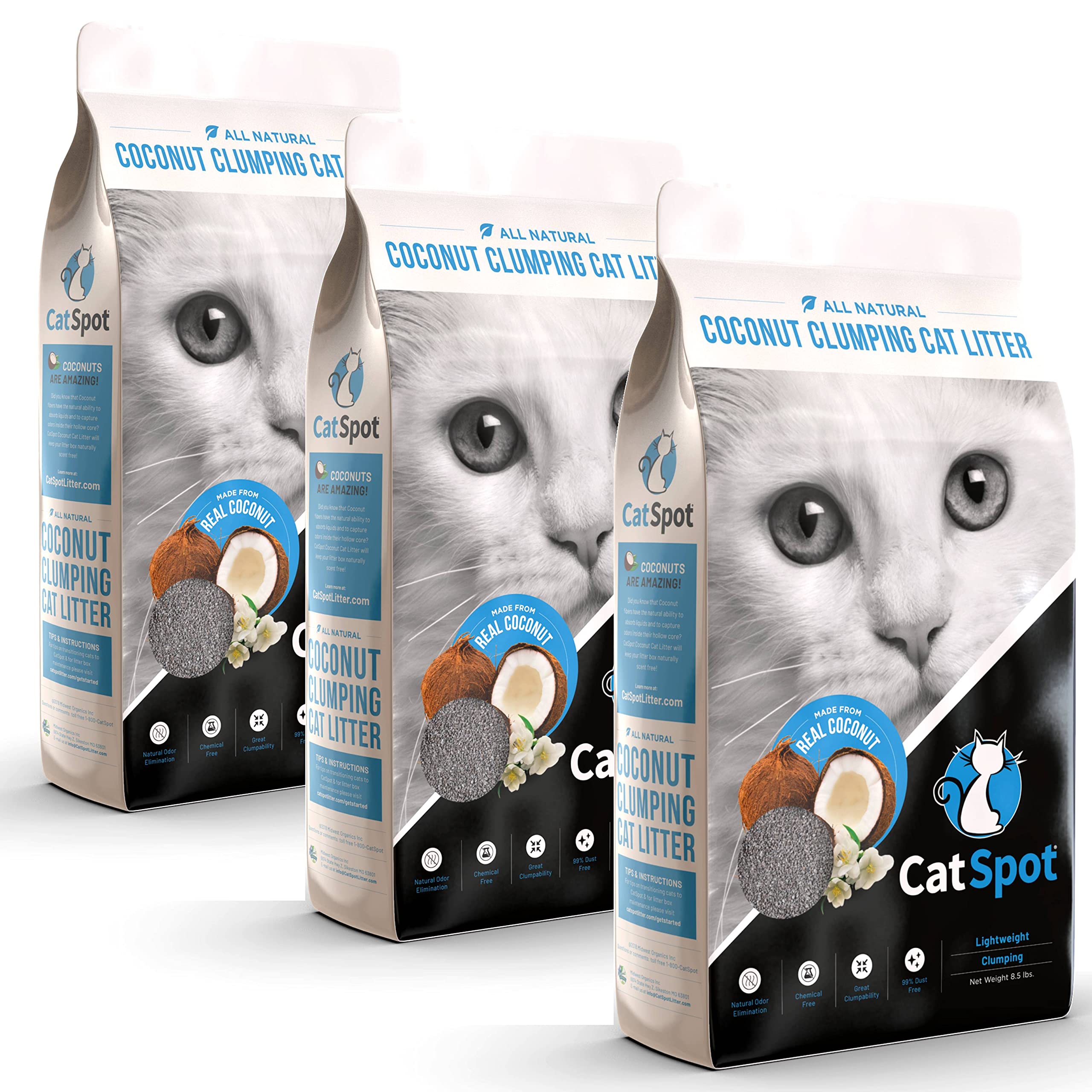 CatSpot Litter: Coconut Cat Litter, Biodegradable, All-Natural, Lightweight & Dust-Free (Clumping, 3 Bags)