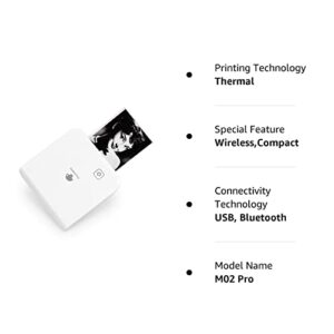 Phomemo 300dpi Pocket Mobile Pocket Printer- M02 Pro Thermal Bluetooth Portabel Mini Photo Printer Compatible with iOS and Android, for Photo Printing, Graffiti,Learning,Work, White