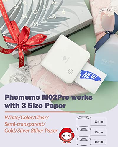 Phomemo 300dpi Pocket Mobile Pocket Printer- M02 Pro Thermal Bluetooth Portabel Mini Photo Printer Compatible with iOS and Android, for Photo Printing, Graffiti,Learning,Work, White