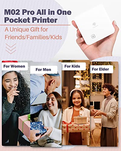 Phomemo 300dpi Pocket Mobile Pocket Printer- M02 Pro Thermal Bluetooth Portabel Mini Photo Printer Compatible with iOS and Android, for Photo Printing, Graffiti,Learning,Work, White