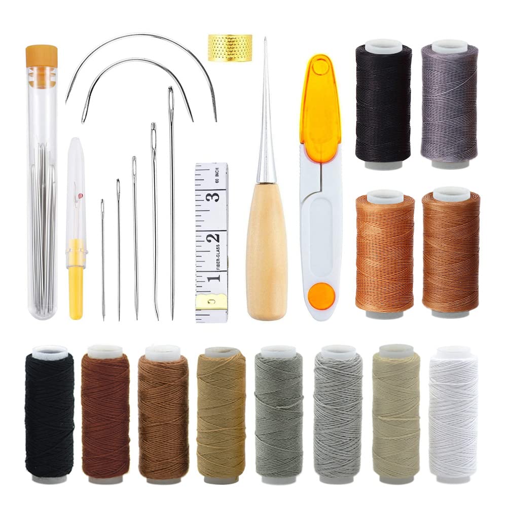 34 Pack Upholstery Repair Kit, Leather Craft Sewing Tools Needles Canvas Thread and Needles Tape Measure Stitching Needles for Leather Repair Kit