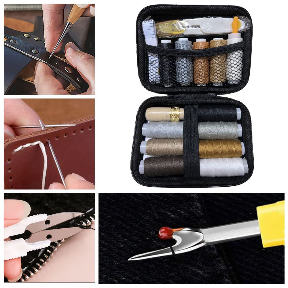 34 Pack Upholstery Repair Kit, Leather Craft Sewing Tools Needles Canvas Thread and Needles Tape Measure Stitching Needles for Leather Repair Kit