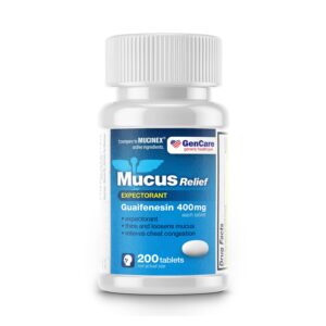 gencare mucus relief expectorant with 400mg guaifenesin - 200 tablets for cough, chest congestion, colds, flu, and allergies